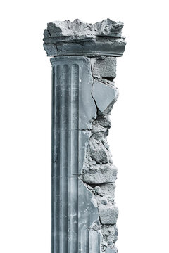 Isolated broken stone column on transparent background, PNG