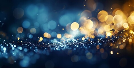 blue and gold bokeh, gold and silver, depth of field, defocus, haze, golden lights, blue and gold background, luxury feeling, blue night lights, dark background, Generative AI - obrazy, fototapety, plakaty