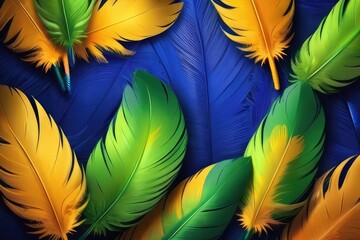 colorful bright feathers leave in the style of Mardi Carnival Festival, Venetian Background, Celebration ai art