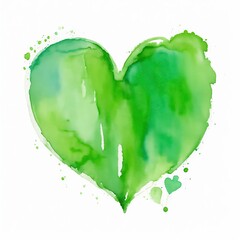 A Green Watercolor Heart Shape on a white background