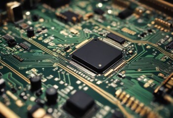 Ai Technology background. Motherboard digital chip integrated communication processor. Circuit technology concept