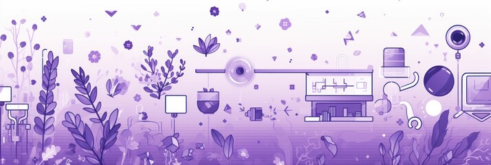 Lavender background for a webpage with many technology style icons 