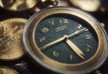 clock and stacks of coins : time - money