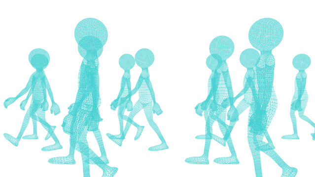 stick man walking, hologram style, 3D rendering