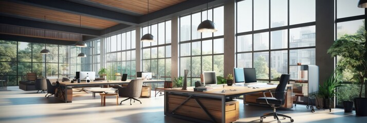 Beautiful background of a light modern office interior with panoramic windows