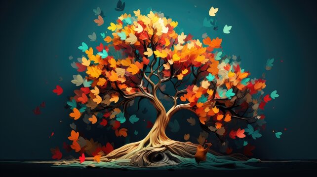 abstract tree with rainbow leaves