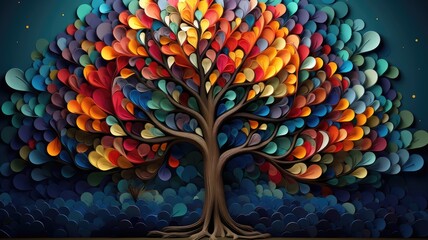 whimsical tree with colorful leaves