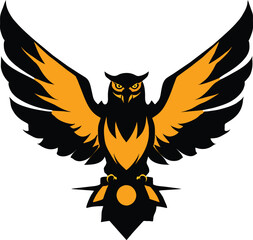 Stylized Owl Spread Wings Heraldic Vector Illustration for logos and heraldic symbols