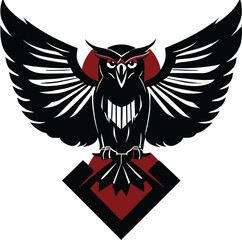 Obraz premium Wise stylized owl with outstretched wings Vector Illustration for logos and heraldic symbols