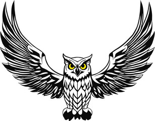 Obraz premium Black and White Owl with outstretched wings Vector Illustration for logos and heraldic symbols
