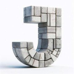 J letter shape created from concrete and briks. AI generated illustration