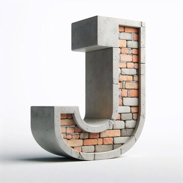 J letter shape created from concrete and briks. AI generated illustration