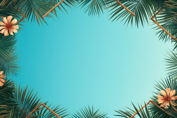 Fototapeta na wymiar Tropical palm leaves on blue sky background. Summer concept