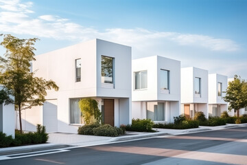 Modern white villas with a walkway. Perspective view