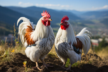Fototapeta premium chickens on a traditional free range poultry farm in the countryside
