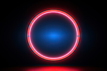 Neon round frame on dark background. Vector illustration