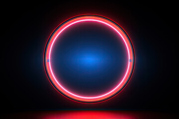 Obraz premium Neon round frame on dark background. Vector illustration