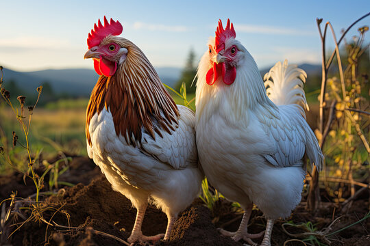 chickens on a traditional free range poultry farm in the countryside