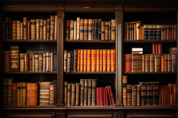 Antique bookshelves with old books in the interior of the library