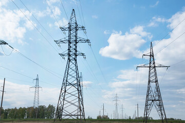 A shot of high voltage electric transmission tower, also known as electricity pylon.