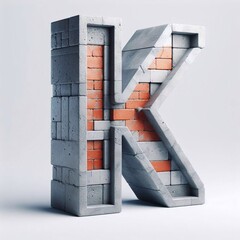 K letter shape created from concrete and briks. AI generated illustration
