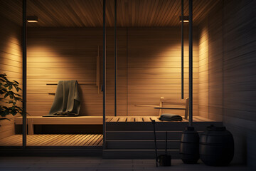 warm sauna spa room - obrazy, fototapety, plakaty
