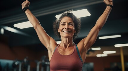 Mexican middle age female fitness instructor in the gym