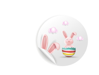Easter bunny, stickers, banner. Happy Easter holiday concept,
minimalistic style, 3d vector. A place to copy.