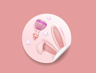 Easter bunny, stickers, banner. Happy Easter holiday concept,
minimalistic style, 3d vector. A place to copy.