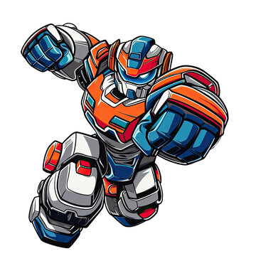 robot mecha cartoon illustrations, character logo, tshirt design, sticker 
