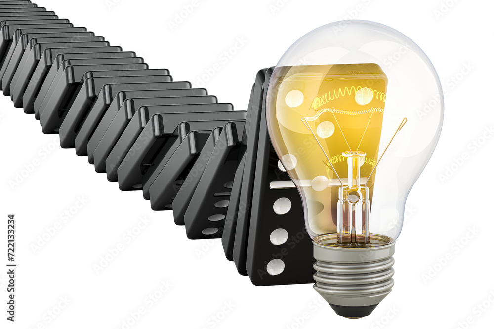 Poster smart solution stop the falling domino. 3d rendering isolated on transparent background