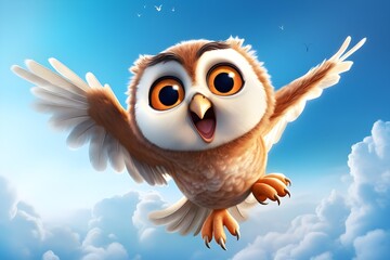 Obraz premium Owl is flying startled on the sky clouds