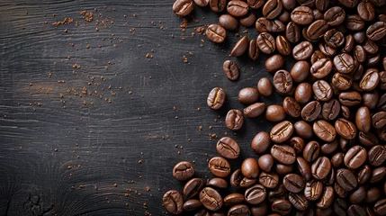 Foto op Plexiglas Banner of coffee beans. On a black wooden background, generated with AI © sch_ai