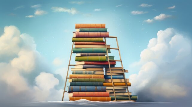 fantasy book tower in the heavens
