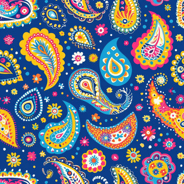 colorful paisley pattern on a blue background