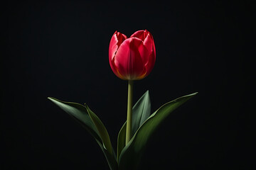 One tulip flower on a black background 