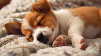 puppy sleeping on the bed