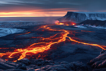 Fototapeta premium Arctic Ember: Magma Magic in Polar Wonderland