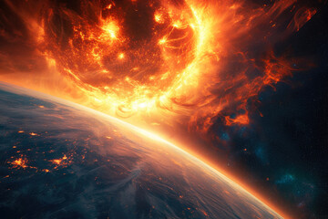 Obraz premium Epic Solar Storm Engulfing Our Planet