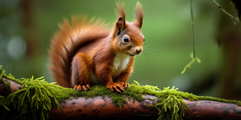 Eurasian red squirrel (Sciurus vulgaris) sitting on a branch