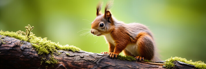 Fototapeta premium Eurasian red squirrel (Sciurus vulgaris) sitting on a branch