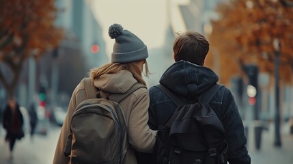 Fototapeta premium Loving couple walking in the city center