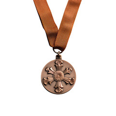 A bronze medal with a star isolated on a transparent background, Generative AI