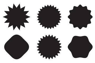 Set of vector starburst, Sunburst badges. Stitched zig-zag circle collection. Set of silhouettes starburst. Set of black blots. Sunburst price tags, labels, sale sticker, starburst, Price tag