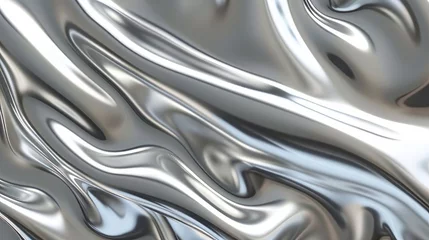 Foto op Canvas Silver 3d abstract graphics background animation, silk moving waves on wind shiny and glossy metallic seamless 4K loop video animation, silver texture design.    © Emil
