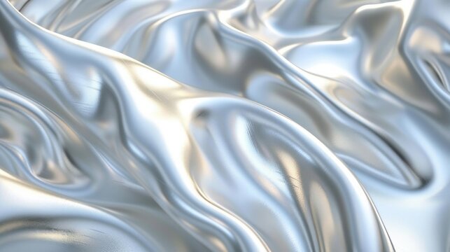 Silver 3d abstract graphics background animation, silk moving waves on wind shiny and glossy metallic seamless 4K loop video animation, silver texture design.   