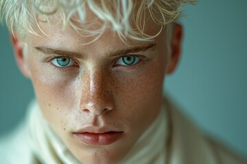 portrait studio male model handsome stylish young albino