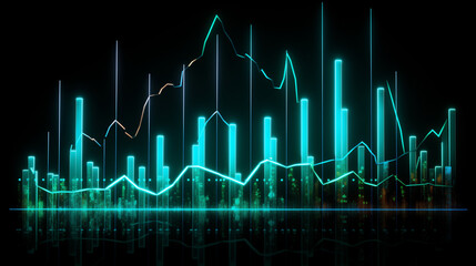 heart beat on monitor, Financial neon rising graph and chart with lines and numbers front view, Ai generated image