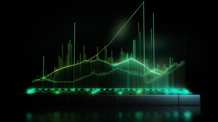 green graph, Financial neon rising graph and chart with lines and numbers front view, Ai generated image