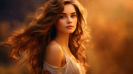A beautiful young romantic long-hair girl